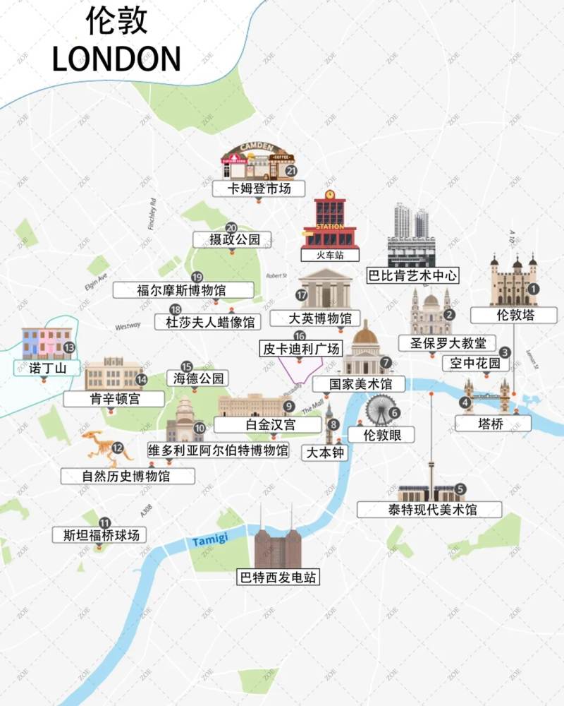 英国伦敦旅游地图