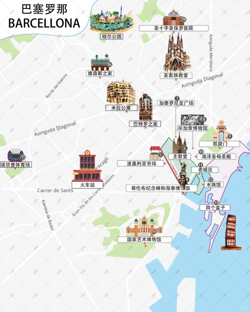 西班牙巴塞罗那旅游地图