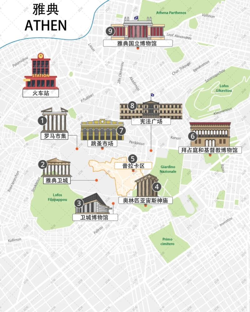 希腊雅典旅游地图