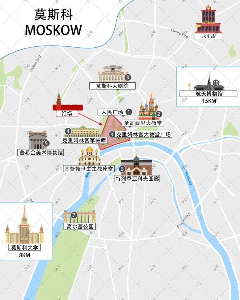 俄罗斯莫斯科旅游地图