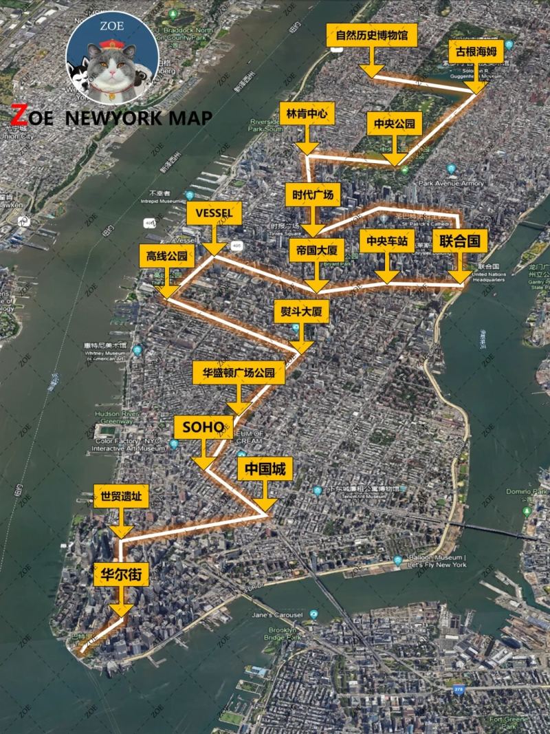 美国纽约曼哈顿100个地标地图